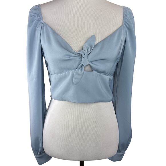 superdown Tops - Superdown / super down Binx Tie Front Crop Top, Blue, Medium